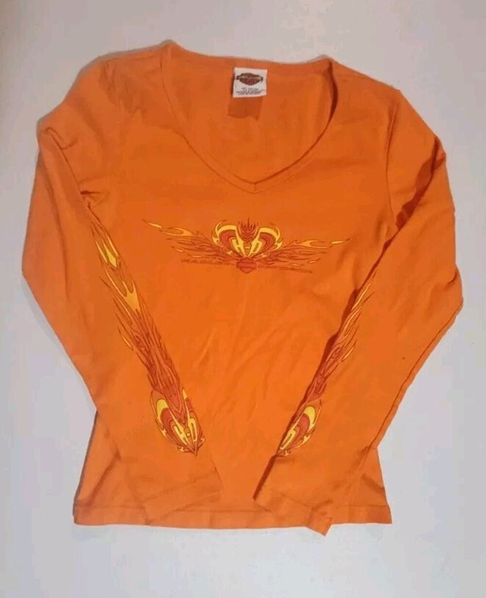 Harley Davidson Flames Womens L Long sleeve top Shirt grand Canyon Arizona